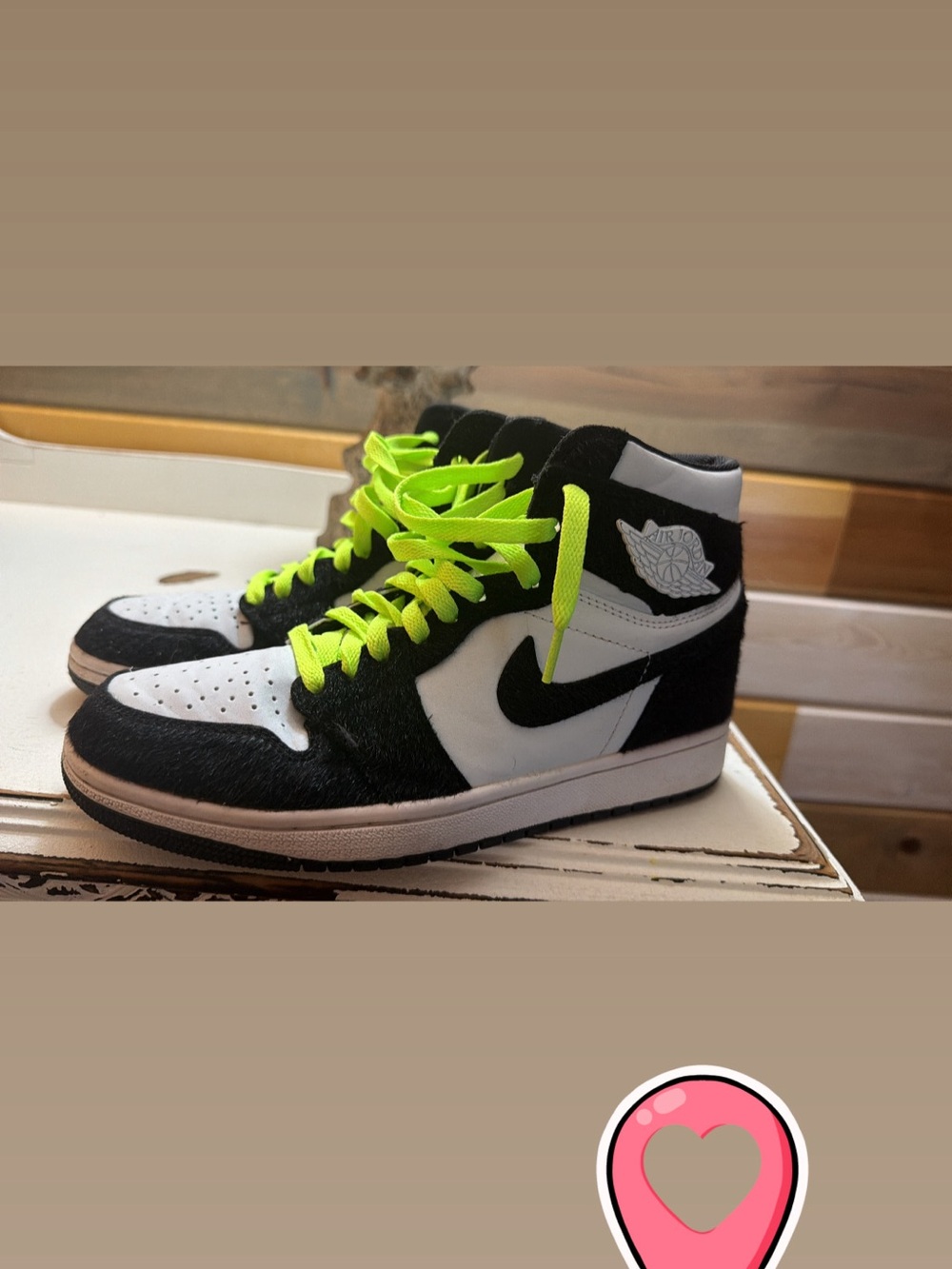 Nike Air Jordan 1 Mid - Black, White & Neon Green Laces